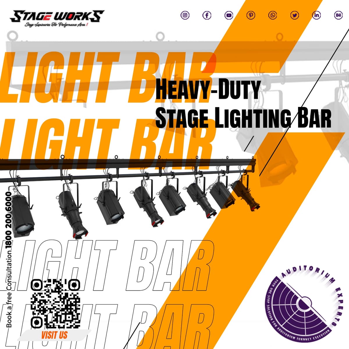 Modular Wired Fixed Heavy Duty Stage Lightning Bar System - 10ft Length for each bar