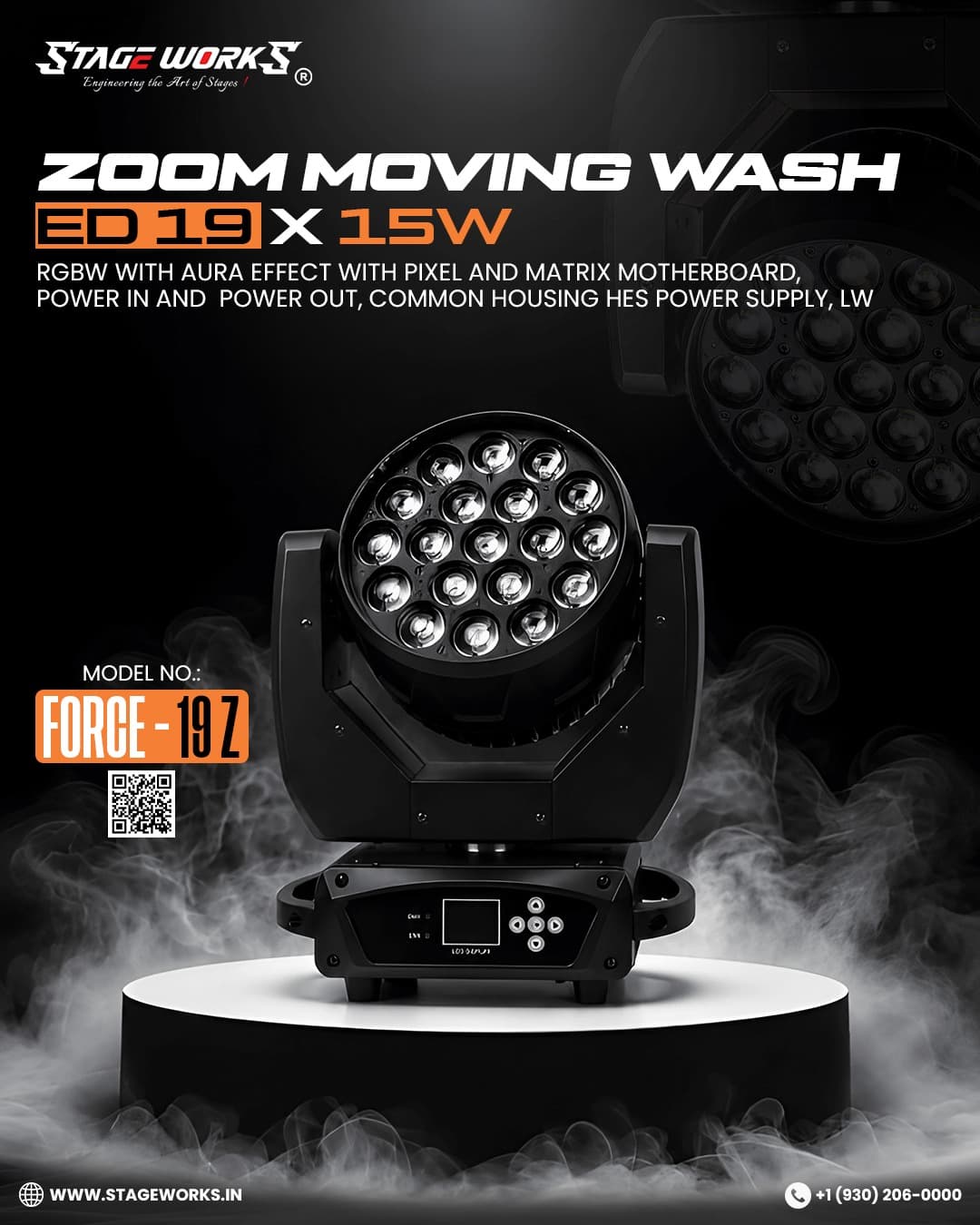 LED Aura Wash Zoom Moving Head Stage Light 19X15W RGBW