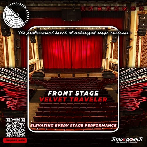 Front Motorized Horizontal Center-Split Velvet Stage Traveler Curtain