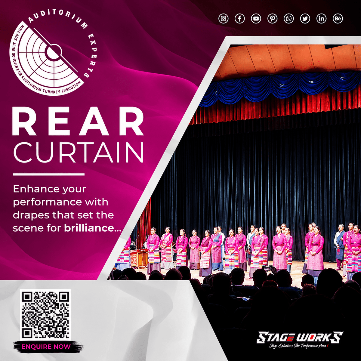 REAR HORIZONTALLY SPLIT VELVET STAGE TRAVELER CURTAIN