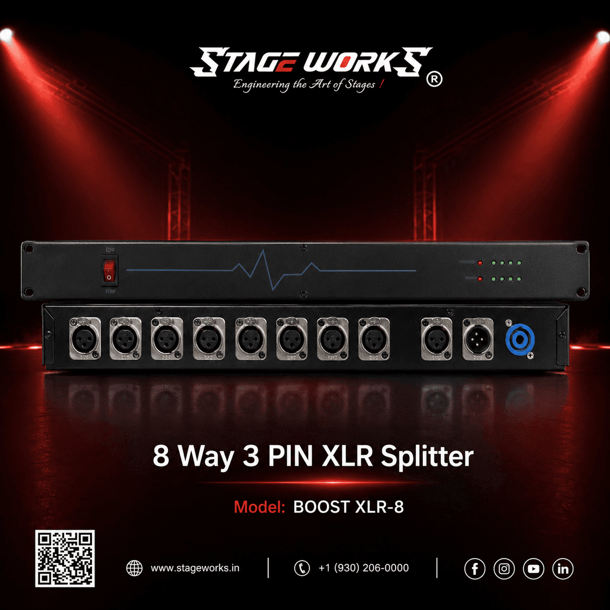 8 Way 3-Pin XLR DMX Splitter