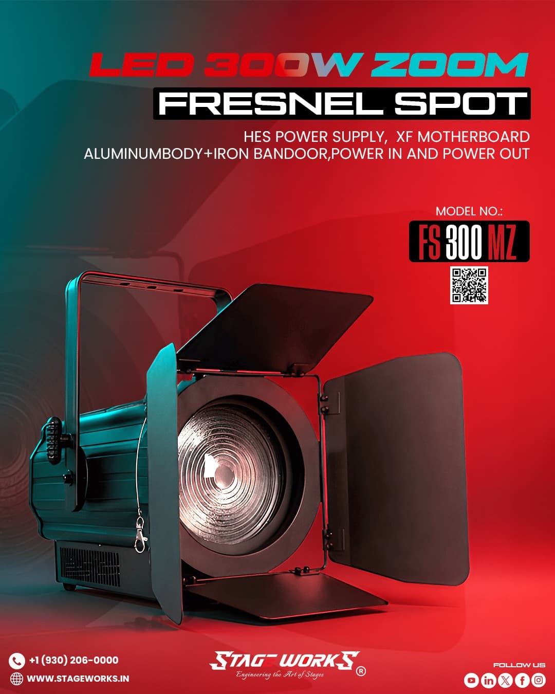 LED 300W Zoom Fresnel Spot (with bandoor)