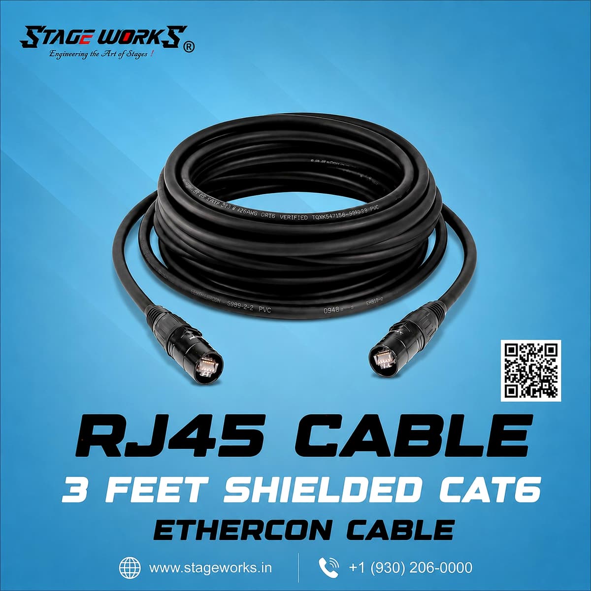 RJ45 Cable 3 Feet Shielded CAT6 EtherCON Cable