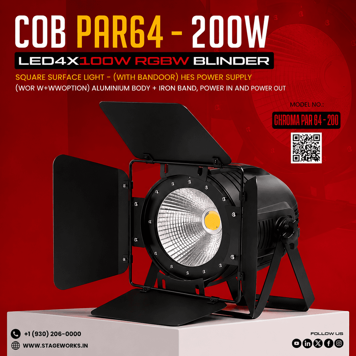 200W COB W/W Focusing Square surface light - (with bandoor)