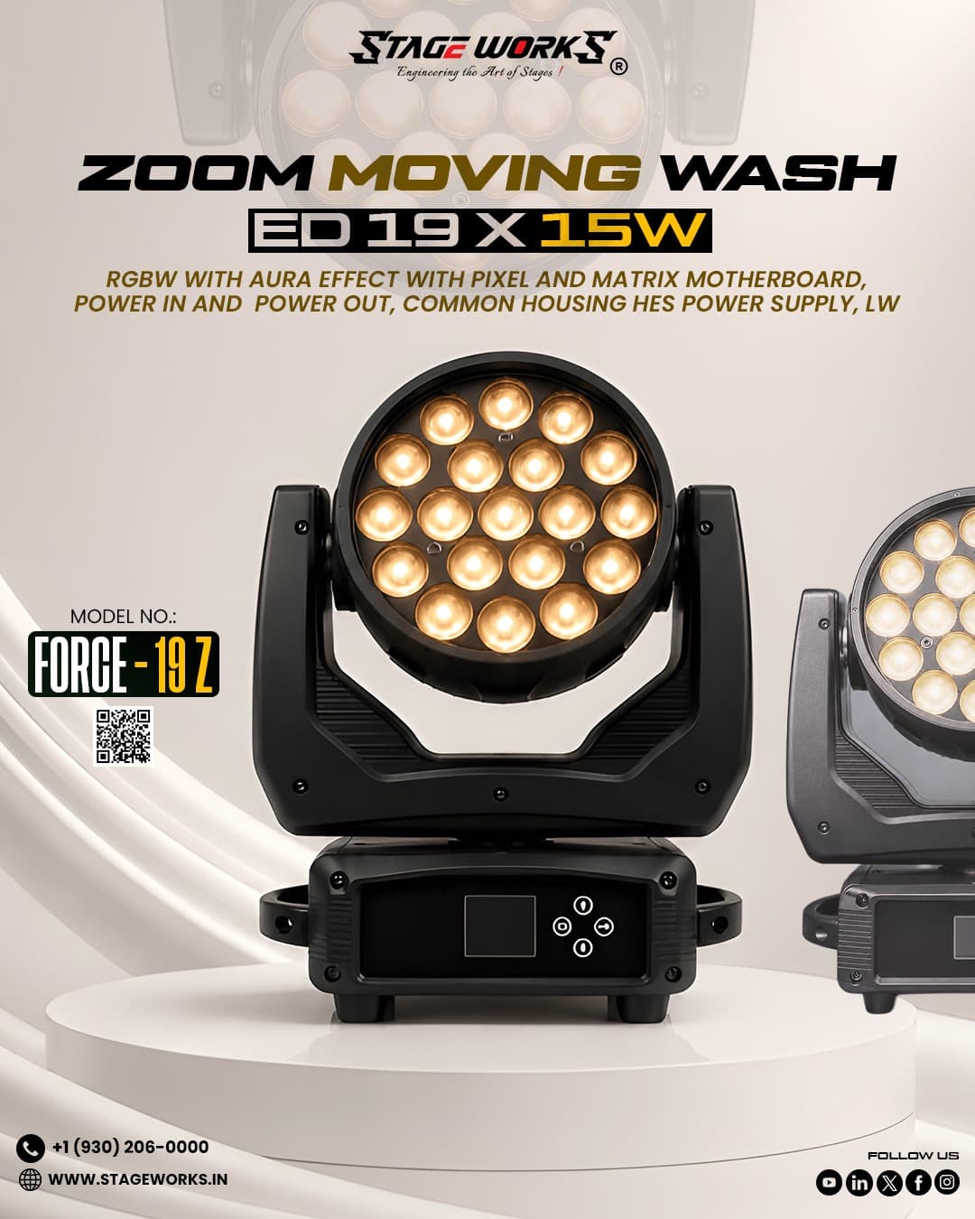 19X15W RGBW LED Aura Wash Zoom Moving Head Stage Light